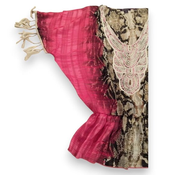 Roamans Pink Boho Top Blouse Beaded Elastic Waist Tassels Crochet Plus Size 22 - Picture 1 of 9